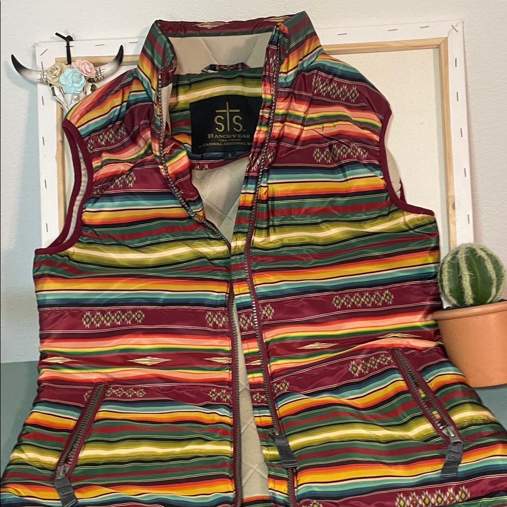 STS Ranchwear Striped Quilted Vest in Burgundy, Teal, Yellow